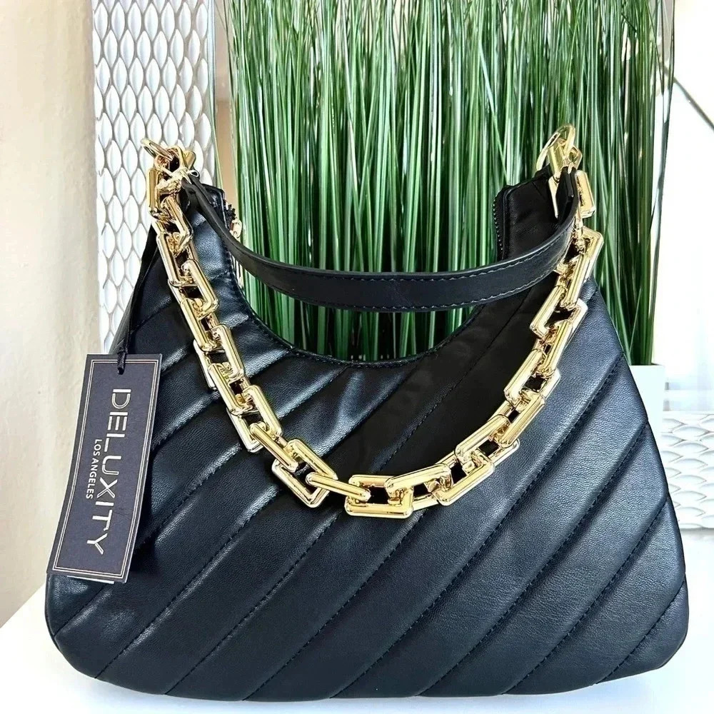 NWT Ladies Shoulder Crossbody PU Leather Baget Handbag Chain - Picture 3 of 11